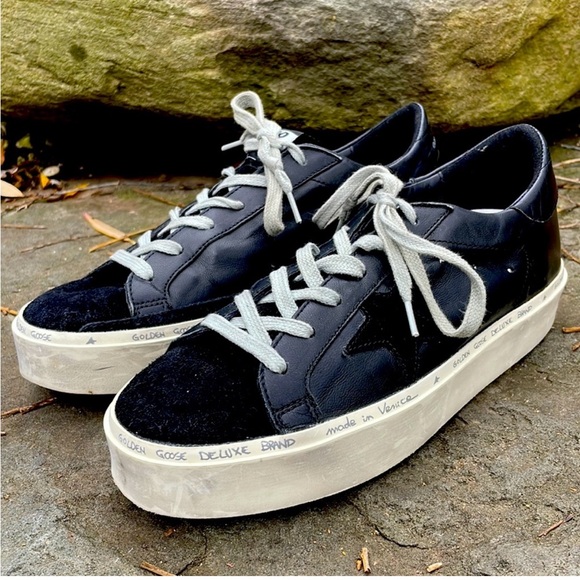 WOMENS GOLDEN GOOSE HI STAR BLACK LEATHER LOW TOP PLATFORM SNEAKERS - 9 Cute - Picture 4 of 10
